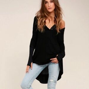 Free People We The Free Black Laguna Thermal Long Sleeve Top